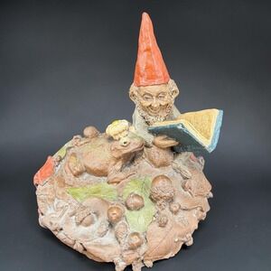 Vintage Tom Clark Gnome Henson 1987 Figurine Frog Reading Book Forest Acorns 5"